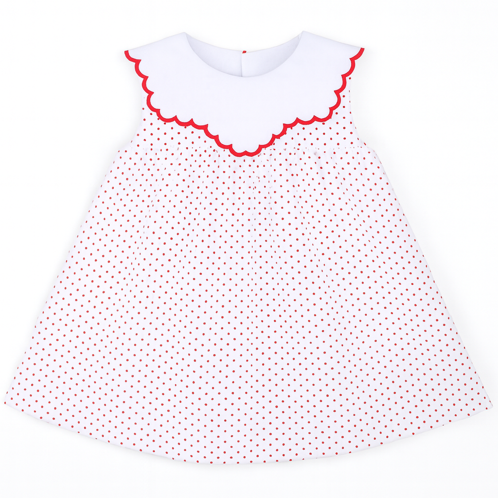 Red Polka Dot Dress with Scalloped Collar - Amanda