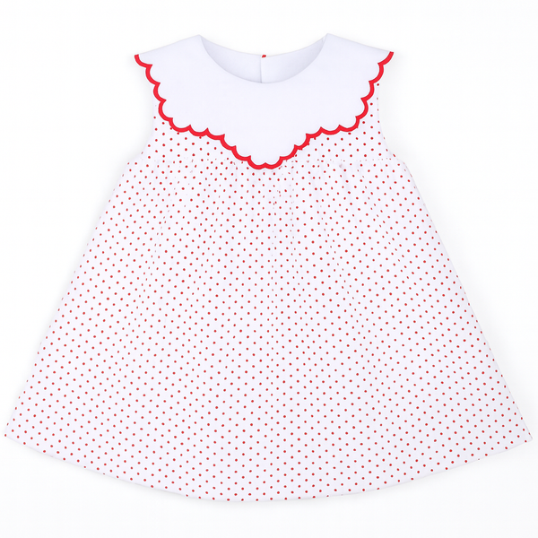 Red Polka Dot Dress with Scalloped Collar - Amanda