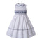 White and Navy Smocked Dress with embellished collar - Madeleine
