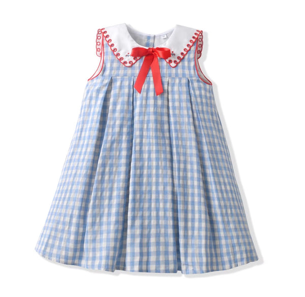 Blue Gingham Scalloped Collar Dress - Olivia