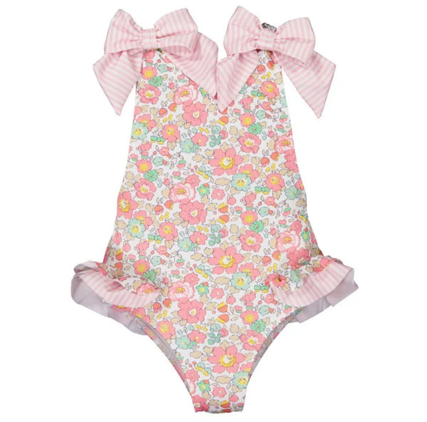 Allegra Liberty Print Swimsuit with Bows - Coral