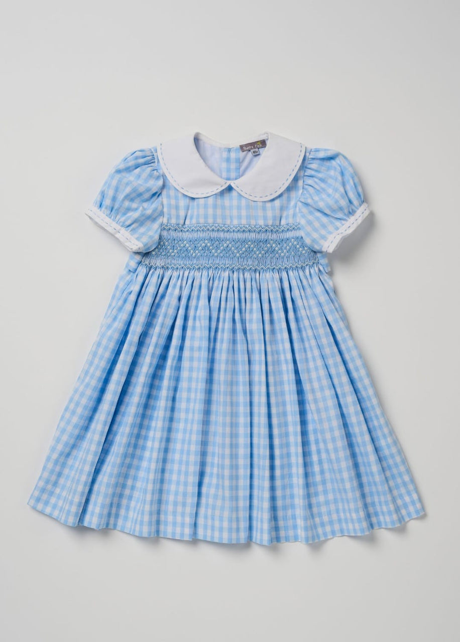 Blue Gingham Smocked Dress
