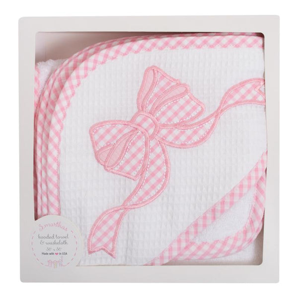 Pink Bow Hooded Towel And Washcloth Set