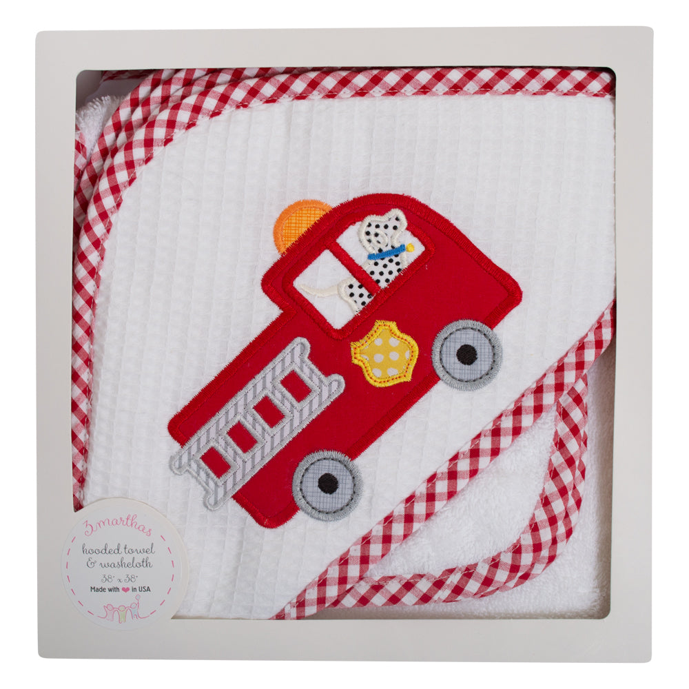 Firetruck Hooded Towel And Washcloth Set
