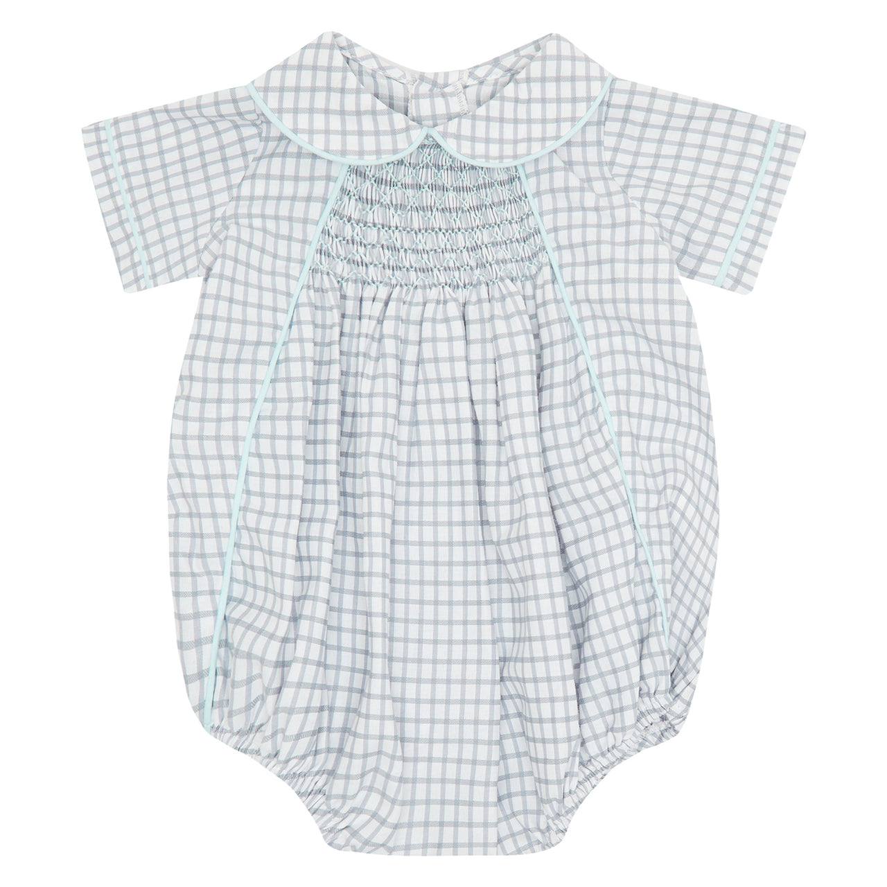 Graham Bubble - Silver Winowpane With Blue Smocking And Piping