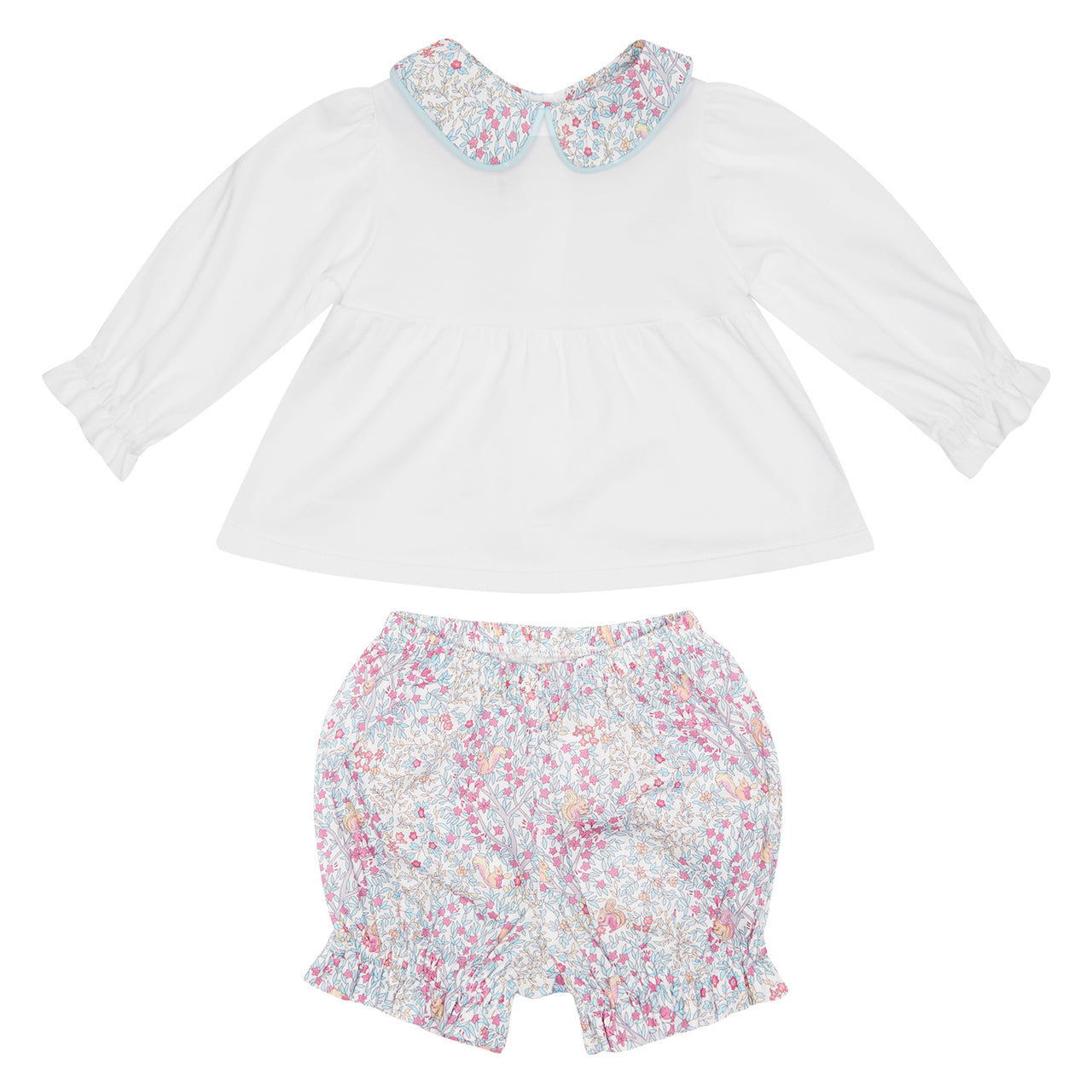 Allie Bloomer Set - White Pima Top With Chickering Floral Peter Pan Coller And Bloomer