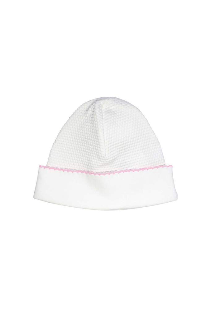 White Bubble Hat Pink Trim